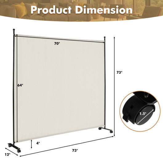 Costway 6 Feet Single Panel Rolling Room Divider with Smooth Wheels-White LuxuryLifeWay Online Store