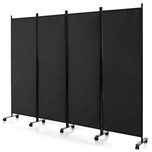 Costway 4-Panel Folding Room Divider 6 Feet Rolling Privacy Screen with Lockable Wheels-Black LuxuryLifeWay Online Store