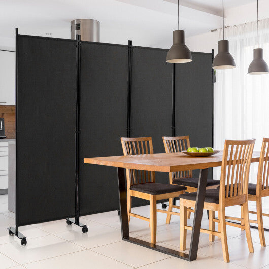 Costway 4-Panel Folding Room Divider 6 Feet Rolling Privacy Screen with Lockable Wheels-Black LuxuryLifeWay Online Store