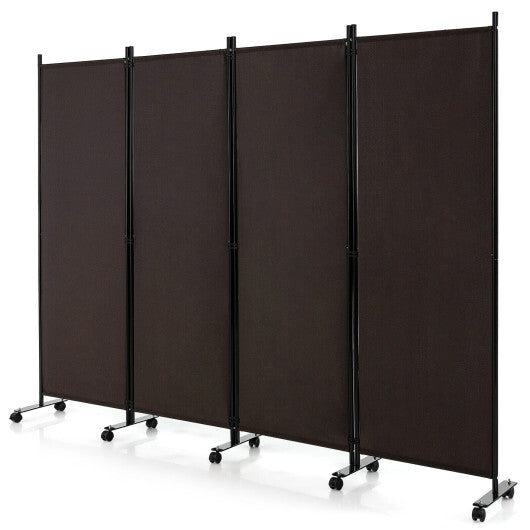 Costway 4-Panel Folding Room Divider 6 Feet Rolling Privacy Screen with Lockable Wheels-Brown LuxuryLifeWay Online Store