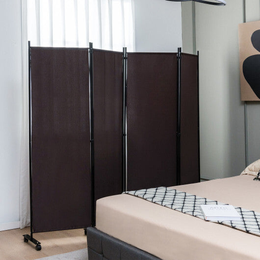 Costway 4-Panel Folding Room Divider 6 Feet Rolling Privacy Screen with Lockable Wheels-Brown LuxuryLifeWay Online Store