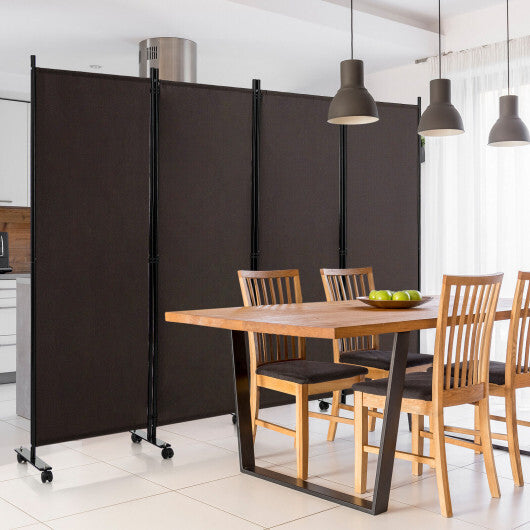 Costway 4-Panel Folding Room Divider 6 Feet Rolling Privacy Screen with Lockable Wheels-Brown LuxuryLifeWay Online Store