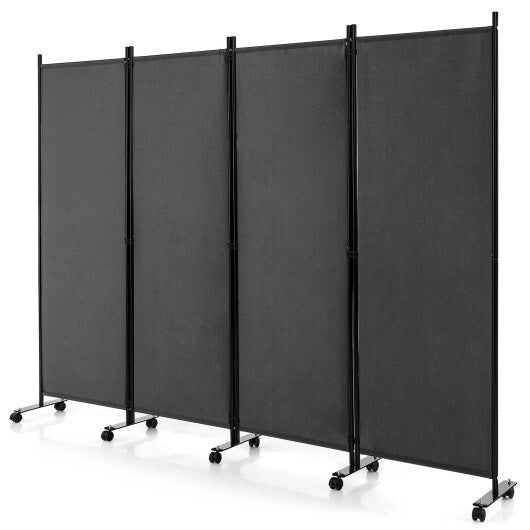 Costway 4-Panel Folding Room Divider 6 Feet Rolling Privacy Screen with Lockable Wheels-Gray LuxuryLifeWay Online Store