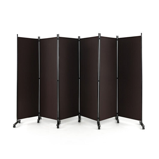 Costway 6 Panel 5.7 Feet Tall Rolling Room Divider on Wheels-Brown LuxuryLifeWay Online Store