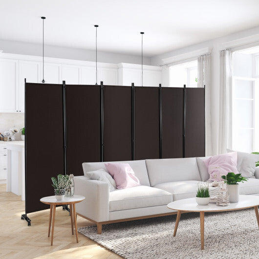 Costway 6 Panel 5.7 Feet Tall Rolling Room Divider on Wheels-Brown LuxuryLifeWay Online Store