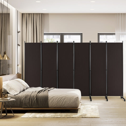 Costway 6 Panel 5.7 Feet Tall Rolling Room Divider on Wheels-Brown LuxuryLifeWay Online Store