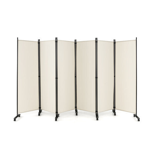 Costway 6 Panel 5.7 Feet Tall Rolling Room Divider on Wheels-White LuxuryLifeWay Online Store
