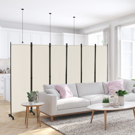 Costway 6 Panel 5.7 Feet Tall Rolling Room Divider on Wheels-White LuxuryLifeWay Online Store