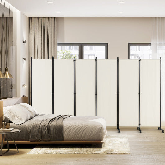 Costway 6 Panel 5.7 Feet Tall Rolling Room Divider on Wheels-White LuxuryLifeWay Online Store