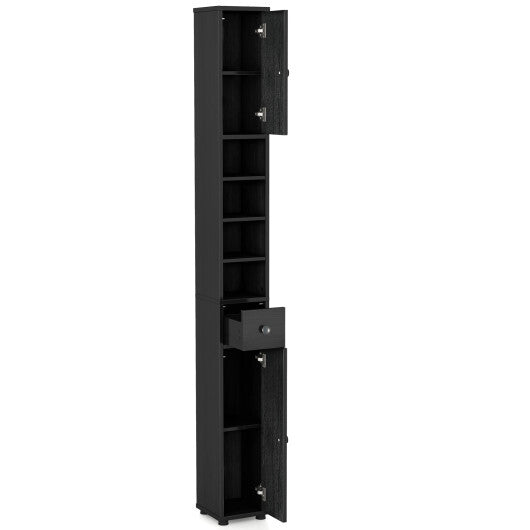 Costway Freestanding Slim Bathroom Cabinet with Drawer and Adjustable Shelves-Black LuxuryLifeWay Online Store