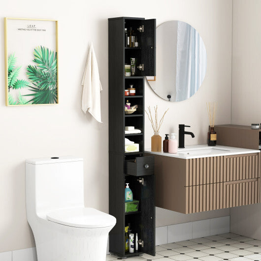 Costway Freestanding Slim Bathroom Cabinet with Drawer and Adjustable Shelves-Black LuxuryLifeWay Online Store