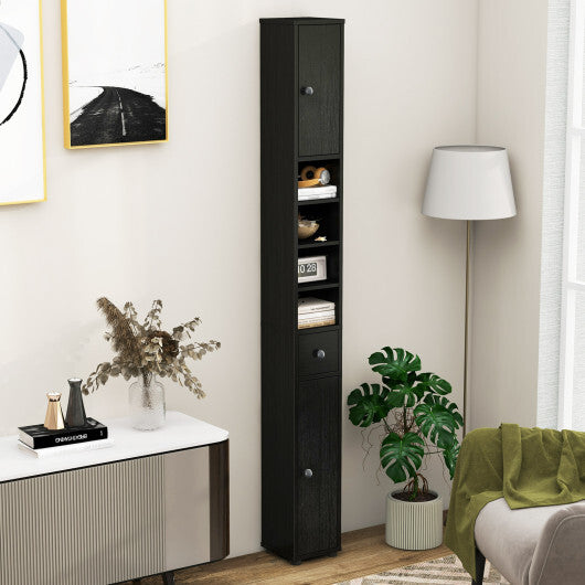 Costway Freestanding Slim Bathroom Cabinet with Drawer and Adjustable Shelves-Black LuxuryLifeWay Online Store