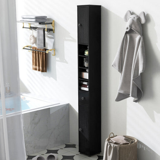 Costway Freestanding Slim Bathroom Cabinet with Drawer and Adjustable Shelves-Black LuxuryLifeWay Online Store