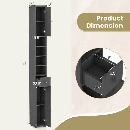 Costway Freestanding Slim Bathroom Cabinet with Drawer and Adjustable Shelves-Gray LuxuryLifeWay Online Store