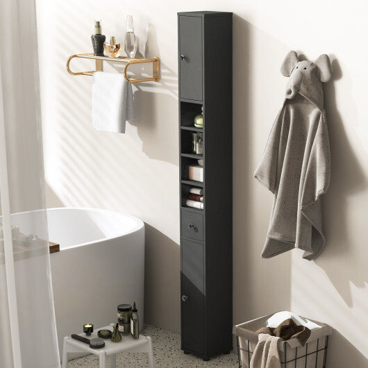 Costway Freestanding Slim Bathroom Cabinet with Drawer and Adjustable Shelves-Gray LuxuryLifeWay Online Store
