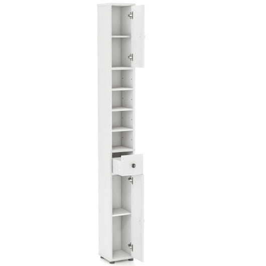 Costway Freestanding Slim Bathroom Cabinet with Drawer and Adjustable Shelves-White LuxuryLifeWay Online Store
