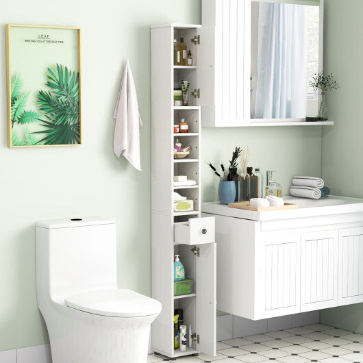 Costway Freestanding Slim Bathroom Cabinet with Drawer and Adjustable Shelves-White LuxuryLifeWay Online Store