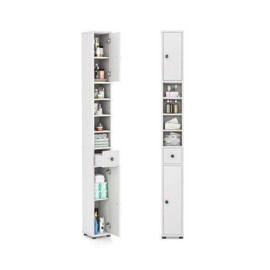 Costway Freestanding Slim Bathroom Cabinet with Drawer and Adjustable Shelves-White LuxuryLifeWay Online Store