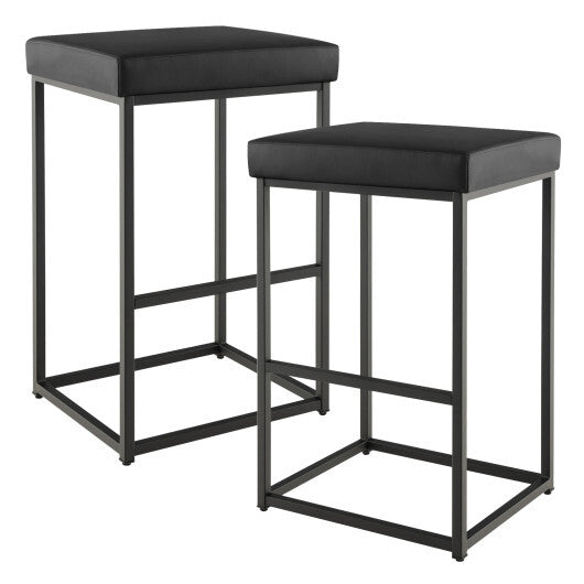 Costway 30 Inch Barstools Set of 2 with PU Leather Cover-Black LuxuryLifeWay Online Store
