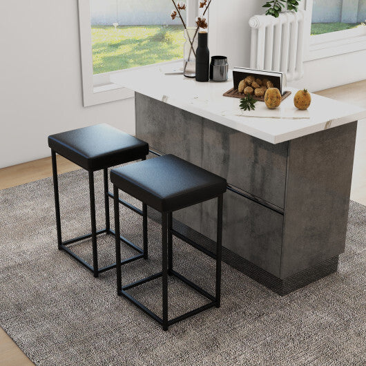 Costway 30 Inch Barstools Set of 2 with PU Leather Cover-Black LuxuryLifeWay Online Store