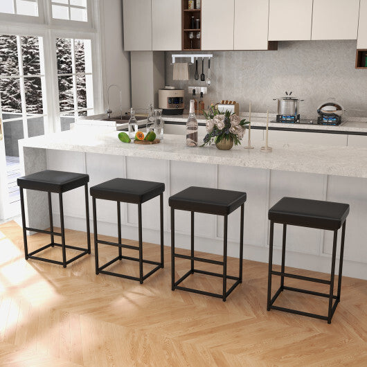 Costway 30 Inch Barstools Set of 2 with PU Leather Cover-Black LuxuryLifeWay Online Store