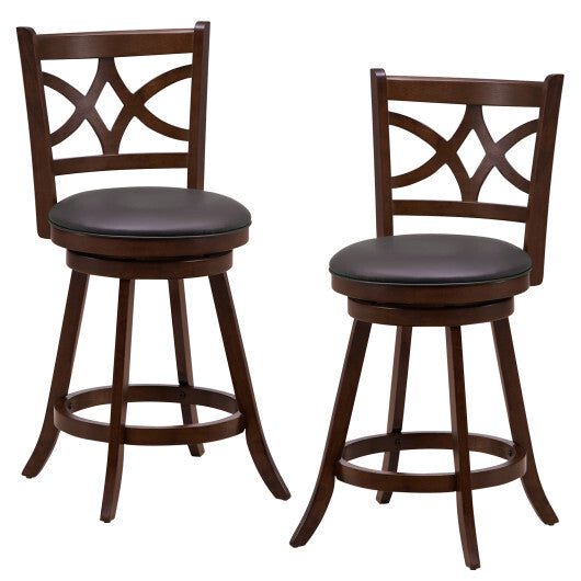 Costway Set of 2 Bar Chairs 360? Swivel with Leather Cushioned Seat and Rubber Wood Frame-24 inch LuxuryLifeWay Online Store