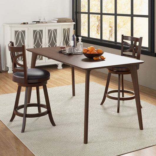 Costway Set of 2 Bar Chairs 360? Swivel with Leather Cushioned Seat and Rubber Wood Frame-24 inch LuxuryLifeWay Online Store
