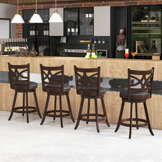 Costway Set of 2 Bar Chairs 360? Swivel with Leather Cushioned Seat and Rubber Wood Frame-24 inch LuxuryLifeWay Online Store