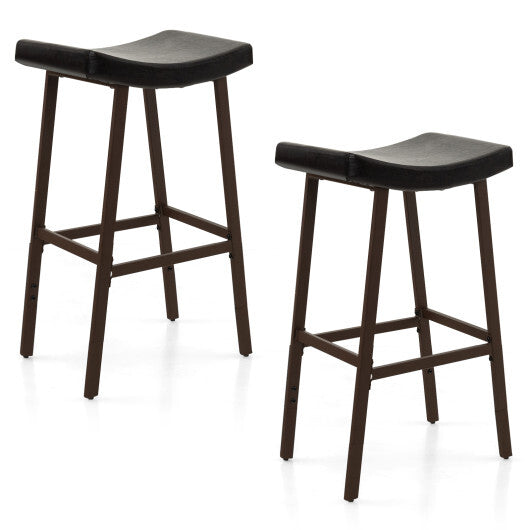 Costway Bar Stools Set of 2 with PU Leather Upholstered Saddle Seat and Footrest-Brown LuxuryLifeWay Online Store