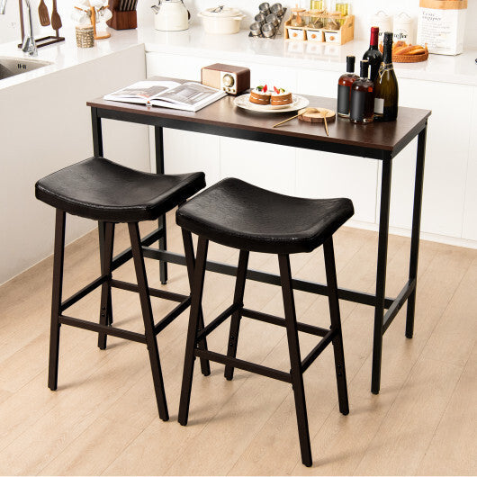 Costway Bar Stools Set of 2 with PU Leather Upholstered Saddle Seat and Footrest-Brown LuxuryLifeWay Online Store