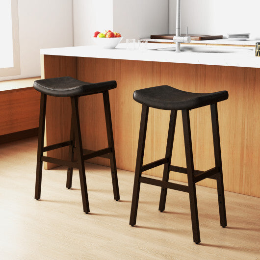 Costway Bar Stools Set of 2 with PU Leather Upholstered Saddle Seat and Footrest-Brown LuxuryLifeWay Online Store