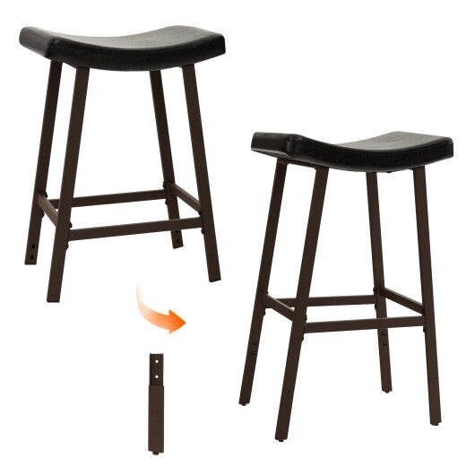 Costway Bar Stools Set of 2 with PU Leather Upholstered Saddle Seat and Footrest-Brown LuxuryLifeWay Online Store