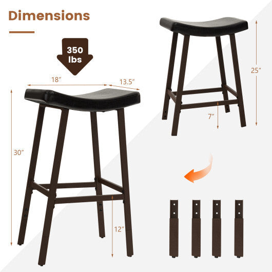 Costway Bar Stools Set of 2 with PU Leather Upholstered Saddle Seat and Footrest-Brown LuxuryLifeWay Online Store