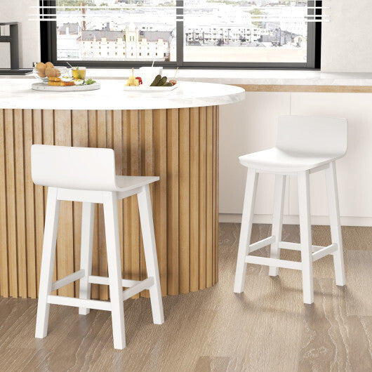 Costway Wood Bar Stools Set of 2 with Solid Back and Seat-White