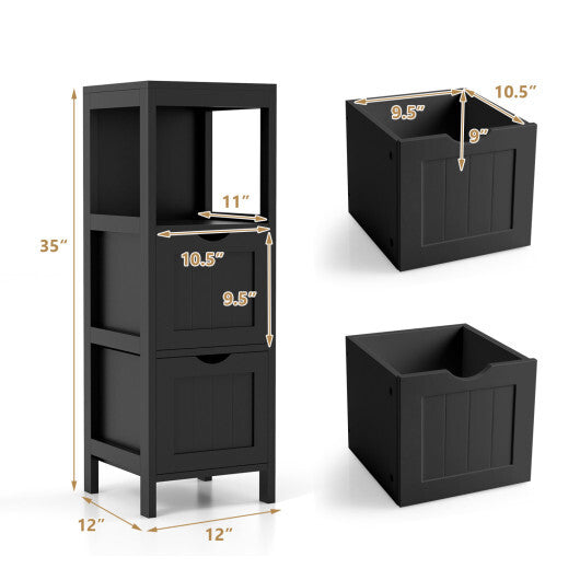 Costway Freestanding Storage Cabinet with 2 Removable Drawers for Bathroom-Black LuxuryLifeWay Online Store
