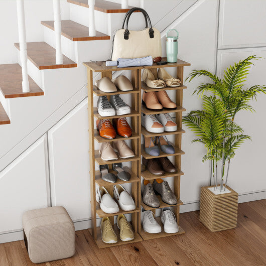 Costway 7-Tiers Vertical Wooden Space Saving Shoe Rack for Front Door-Natural LuxuryLifeWay Online Store