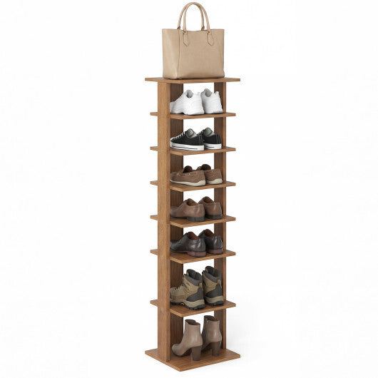 Costway 7-Tiers Vertical Wooden Space Saving Shoe Rack for Front Door-Natural LuxuryLifeWay Online Store