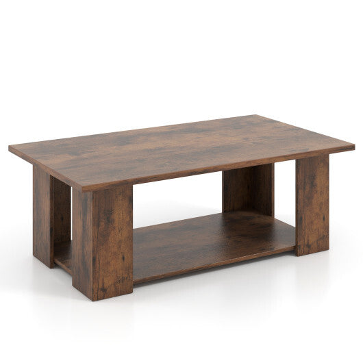 Costway Large 36/41 Inch 2-tier Wooden Modern Coffee Table with Storage Shelf-Coffee LuxuryLifeWay Online Store