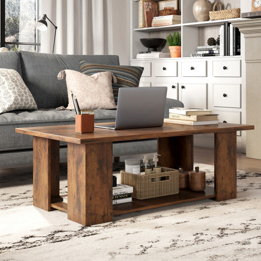 Costway Large 36/41 Inch 2-tier Wooden Modern Coffee Table with Storage Shelf-Coffee LuxuryLifeWay Online Store