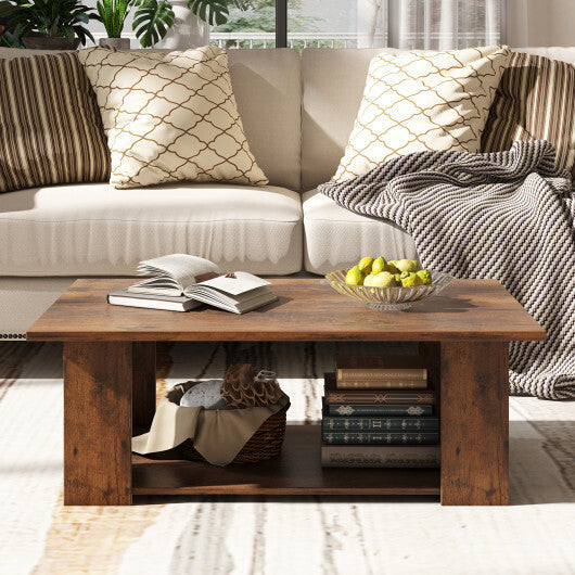Costway Large 36/41 Inch 2-tier Wooden Modern Coffee Table with Storage Shelf-Coffee LuxuryLifeWay Online Store