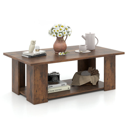 Costway Large 36/41 Inch 2-tier Wooden Modern Coffee Table with Storage Shelf-Coffee LuxuryLifeWay Online Store