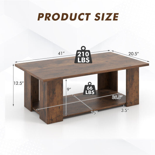 Costway Large 36/41 Inch 2-tier Wooden Modern Coffee Table with Storage Shelf-Coffee LuxuryLifeWay Online Store