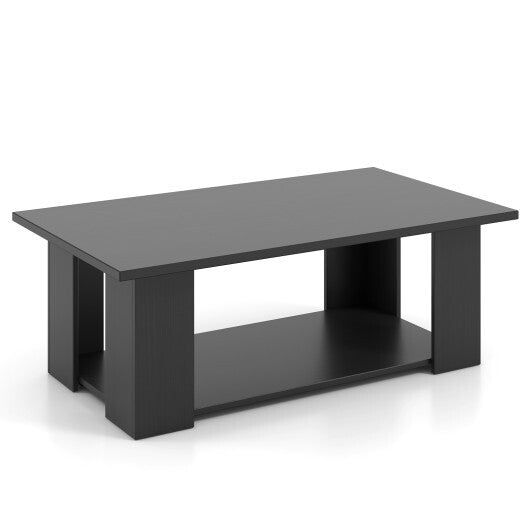 Costway Large 36/41 Inch 2-tier Wooden Modern Coffee Table with Storage Shelf-Black LuxuryLifeWay Online Store
