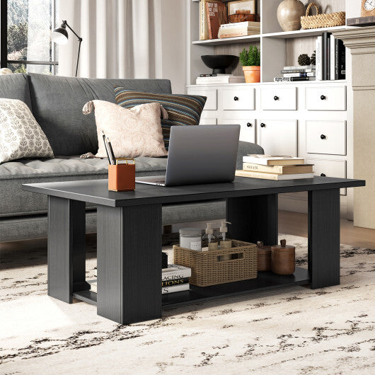 Costway Large 36/41 Inch 2-tier Wooden Modern Coffee Table with Storage Shelf-Black LuxuryLifeWay Online Store