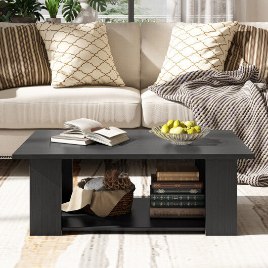 Costway Large 36/41 Inch 2-tier Wooden Modern Coffee Table with Storage Shelf-Black LuxuryLifeWay Online Store