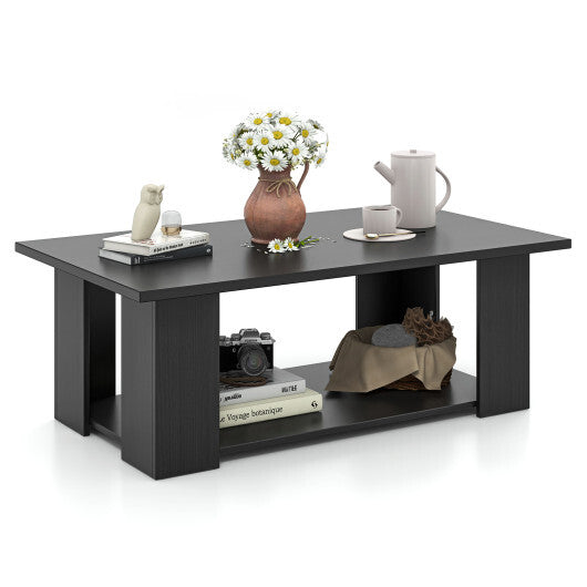 Costway Large 36/41 Inch 2-tier Wooden Modern Coffee Table with Storage Shelf-Black LuxuryLifeWay Online Store