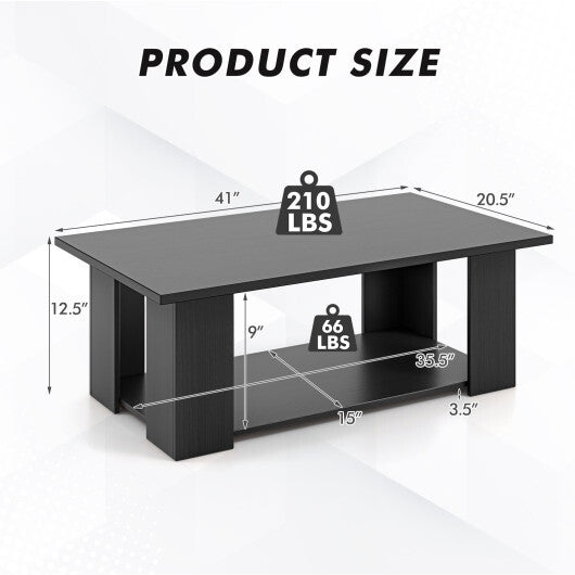 Costway Large 36/41 Inch 2-tier Wooden Modern Coffee Table with Storage Shelf-Black LuxuryLifeWay Online Store