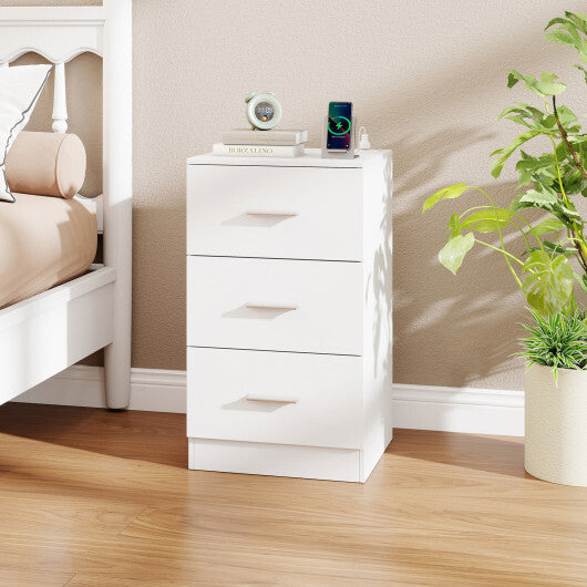 Costway Nightstand with Charging Station End Table with 3 Storage Drawers Bedside Table for Bedroom-White LuxuryLifeWay Online Store