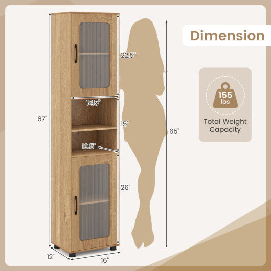 Costway Tall Bathroom Storage Cabinet 67 Inches Freestanding Storage Organizer-Natural LuxuryLifeWay Online Store