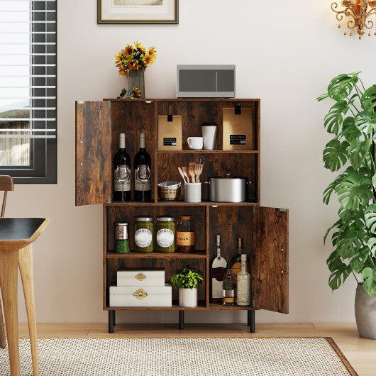 Costway 47 Inch Storage Cabinet Freestanding Bookcase with 2 Doors and 4 Open Shelves-Rustic Brown LuxuryLifeWay Online Store